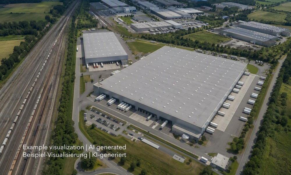 Logistikhalle in Nürnberg-Süd, Warehouse in Nuremberg near railway