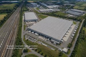 Logistikhalle in Nürnberg-Süd, Warehouse in Nuremberg near railway